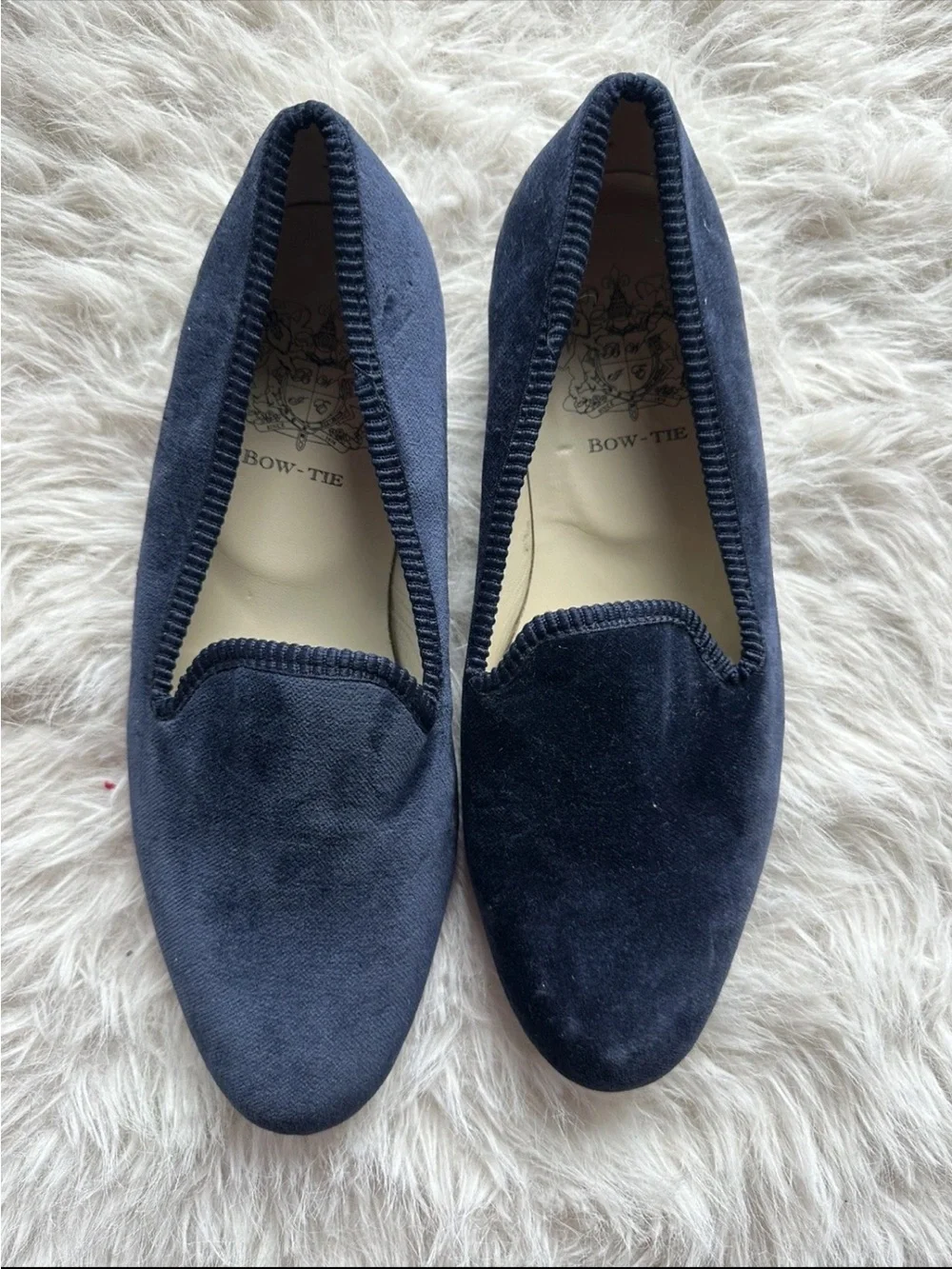 Bow-Tie Navy Blue slippers Velvet Slip-On Loafers Opera shoes